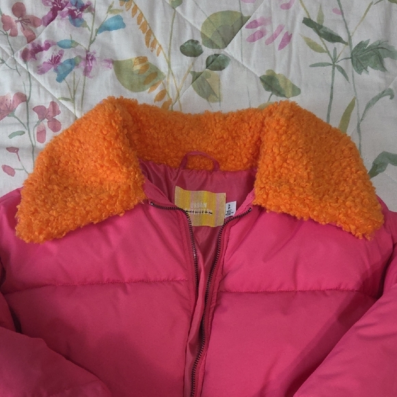 Urban Outfitters Pink Puffer with Orange Collar, Size S - Picture 4 of 7
